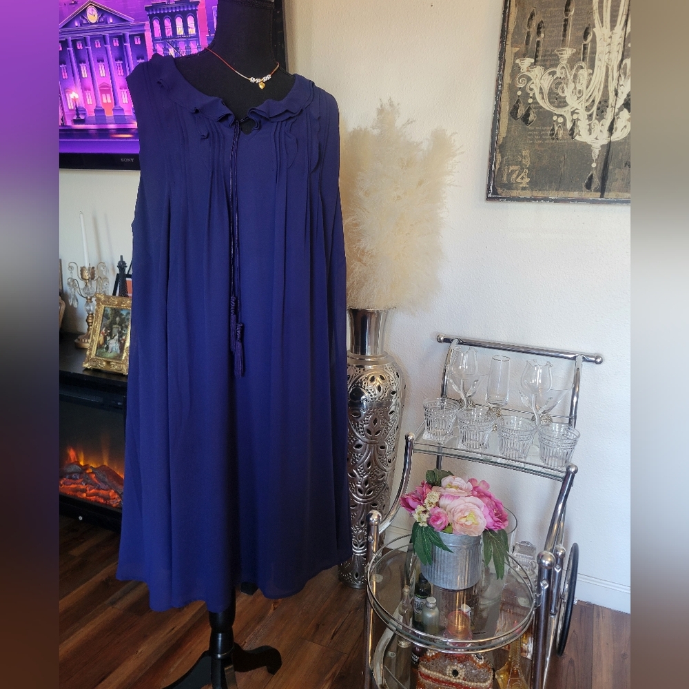 TOMMY HILFIGER Navy Blue  Tassel A-Line Sleeveless Dress Plus Size 2X - Picture 4 of 15
